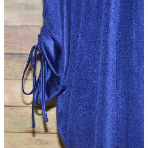 Jennifer Lopez Silky Blue Blouse Top Size XXL 3/4 Rushed Sleeve Career Night Out - Picture 3 of 9